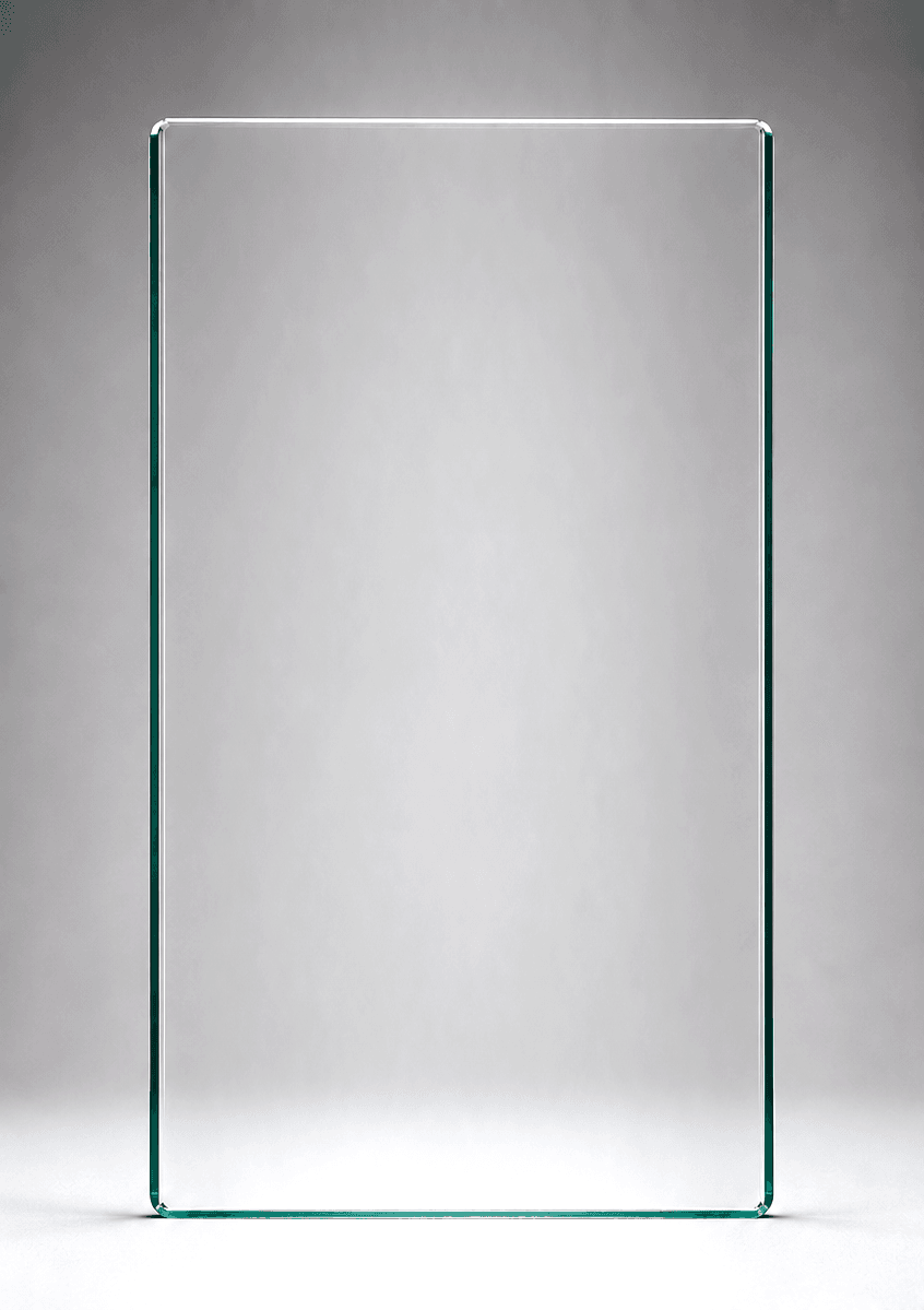 15mm frameless balustrade glass panel, 550mm W x 1000mm H - toughened, heat-soaked, polished edges with 3mm radius corners.