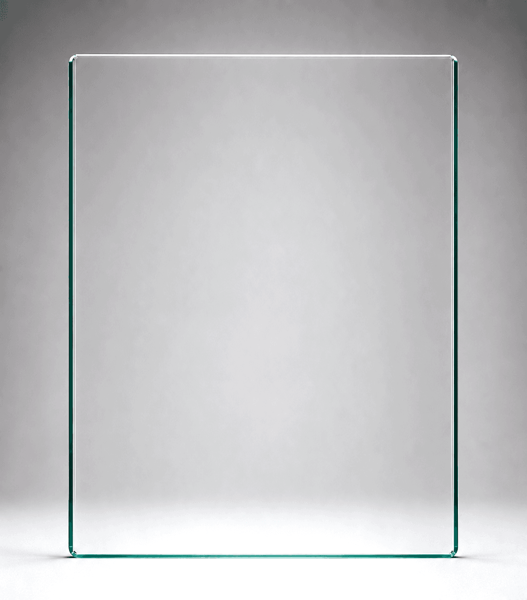 15mm frameless balustrade glass panel, 750mm W x 1000mm H - toughened, heat-soaked, polished edges with 3mm radius corners.