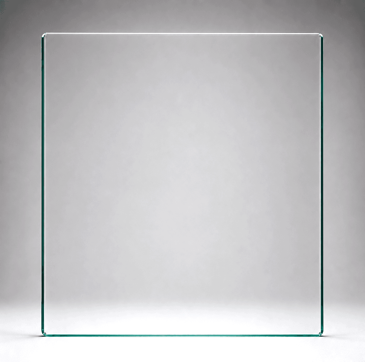 15mm frameless balustrade glass panel, 900mm W x 1000mm H - toughened, heat-soaked, polished edges with 3mm radius corners.