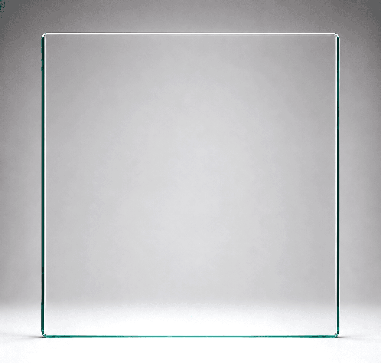 15mm frameless balustrade glass panel, 950mm W x 1000mm H - toughened, heat-soaked, polished edges with 3mm radius corners.