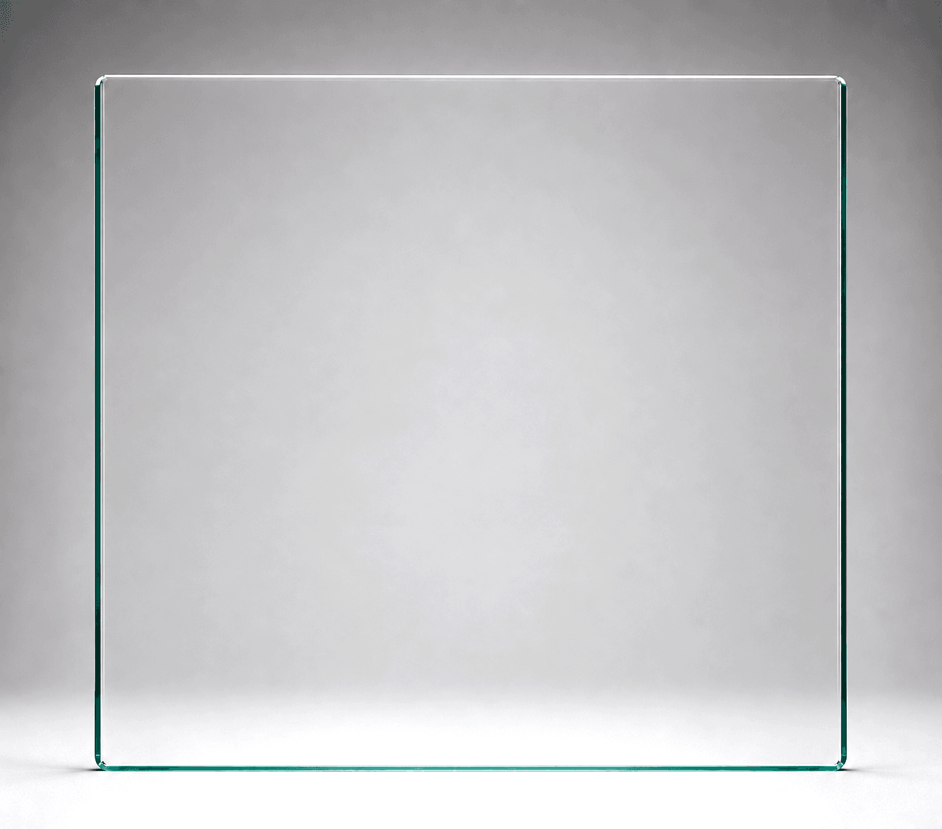 15mm frameless balustrade glass panel, 1050mm W x 1000mm H - toughened, heat-soaked, polished edges with 3mm radius corners.