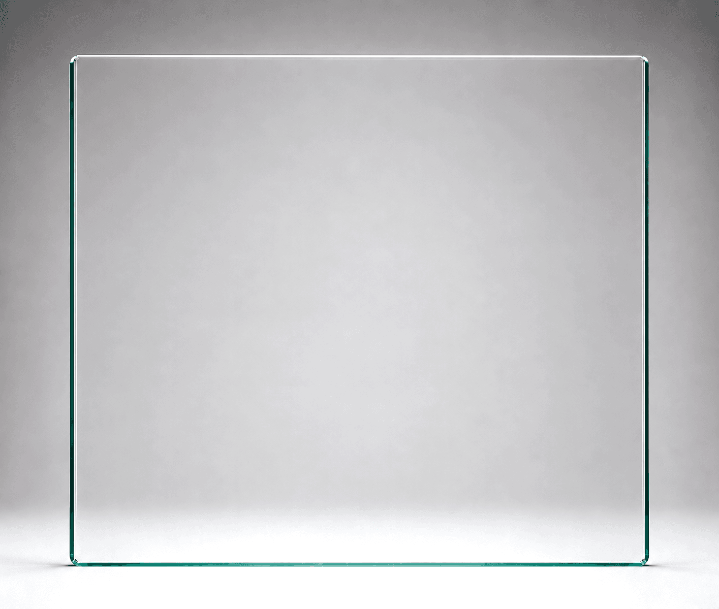 15mm frameless balustrade glass panel, 1100mm W x 1000mm H - toughened, heat-soaked, polished edges with 3mm radius corners.