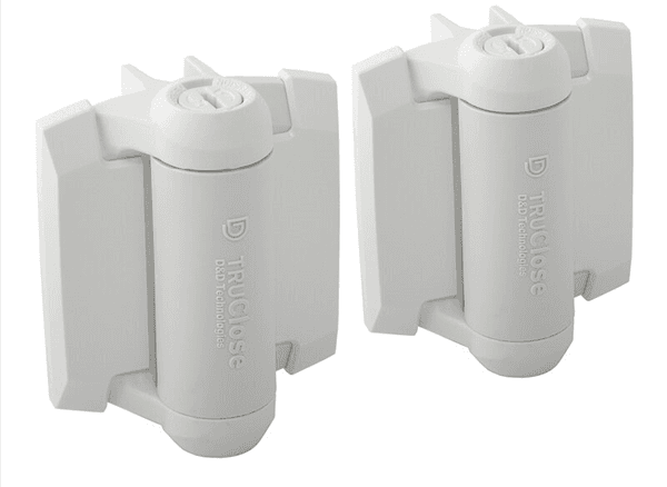 D&D TruClose® Adjustable Tension hinge with 2 alignment legs in WHITE - hinge pair.